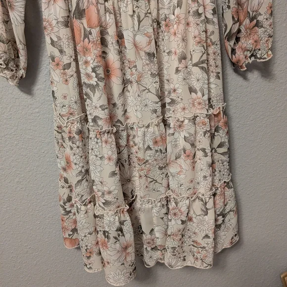 Kate And Lily Floral Long Sleeve Midi  Dress Sheer Lined Tiered Sz 16W - Picture 6 of 12